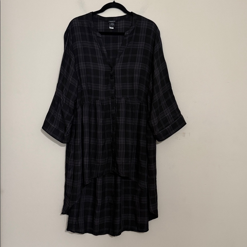 Torrid Black and Gray Plaid tunic Dress women 3X high low festival casual soft - Picture 9 of 9
